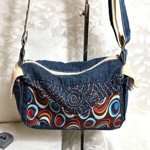 Butterfly Denim Shoulder Bag with  Multicolor Accents